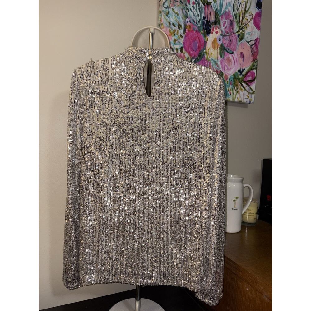 Cable & Gauge Womens Large Sequin Blouse Gold Silver Sparkle Party Holiday Top - Picture 7 of 9